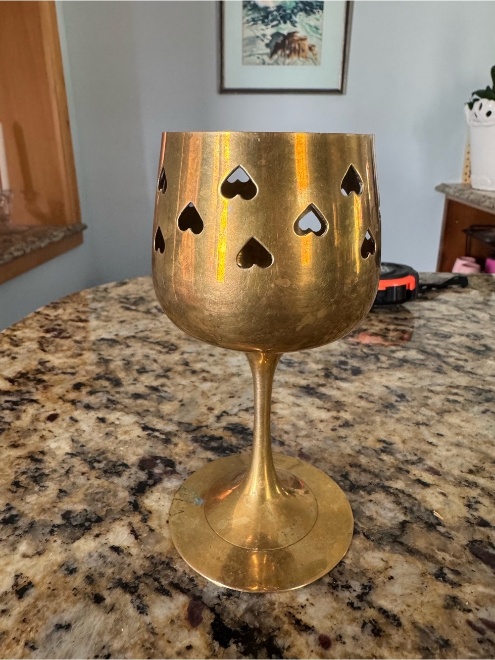 Brass Candle Holder with Heart Cutouts- vintage